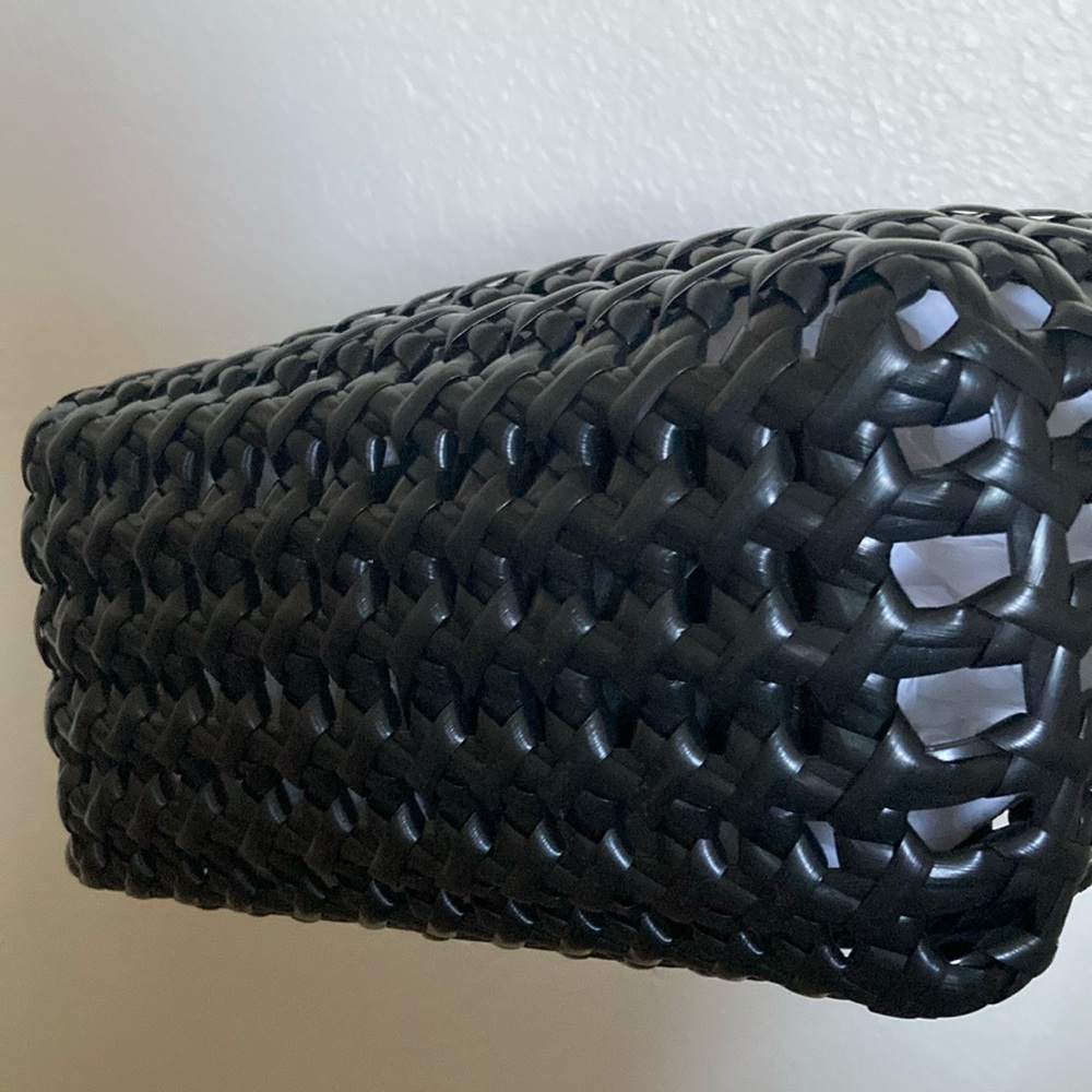 Black VEGAN Woven Tote Bag with Open Weave Design and Sturdy Handles - Picture 5 of 7